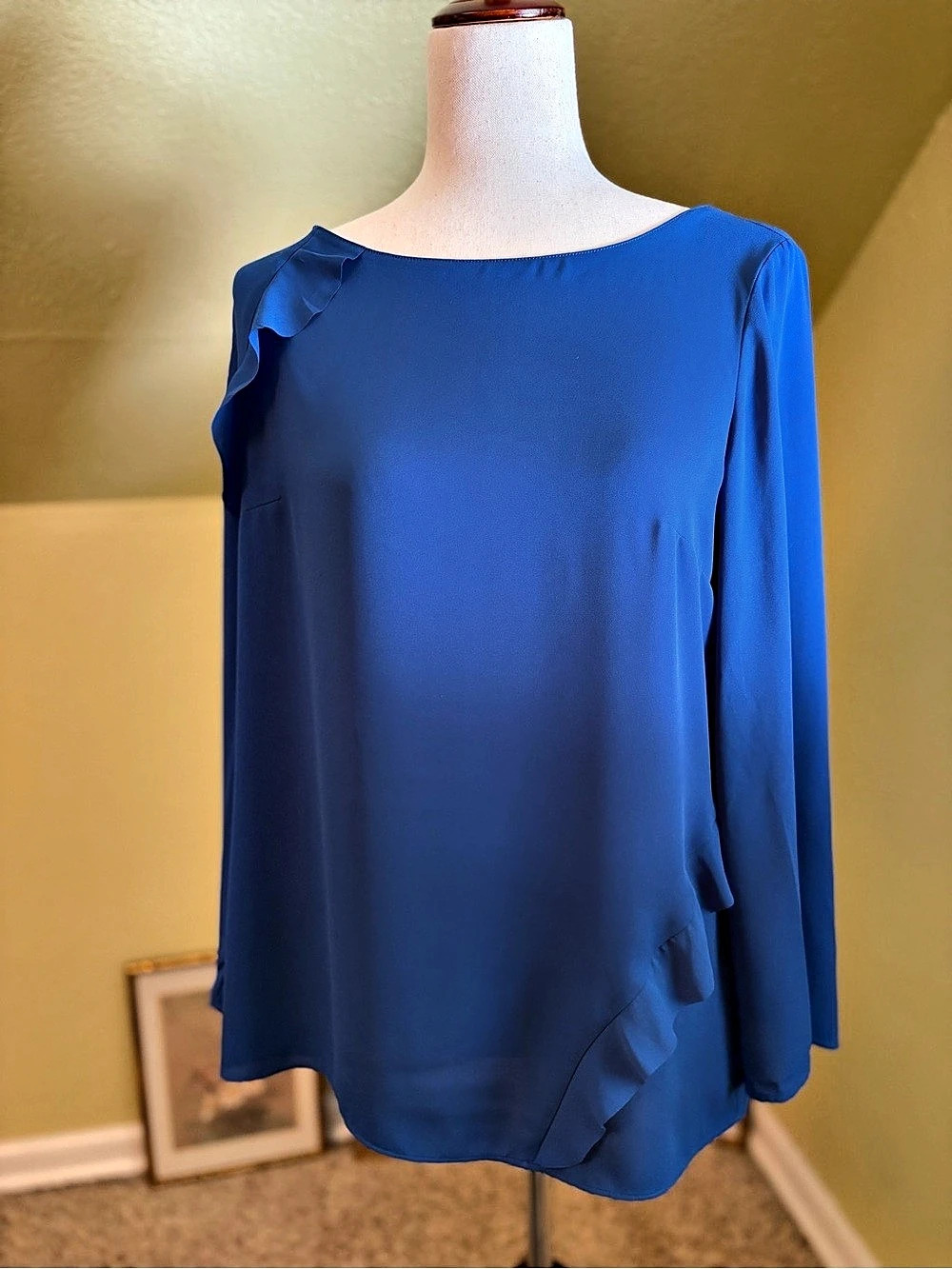 Banana Republic Royal Blue Asymmetrical Ruffle Blouse M